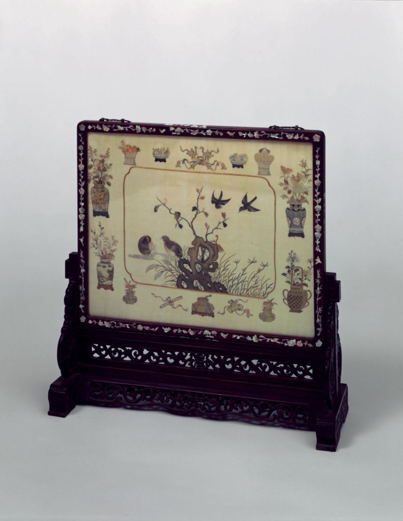 图片[1]-Guangzhou Embroidery Flower and Bird Bogu Screen Insertion-China Archive